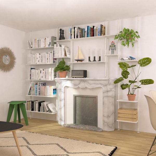 Bibliothèque salon sol plafond blanche